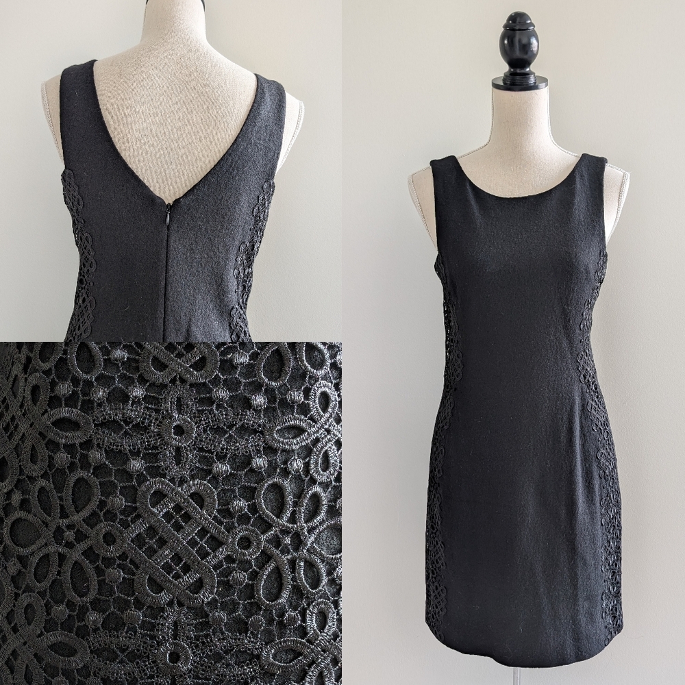 Banana Republic Black Wool Lace Panel Sleeveless Dress Sz Small
